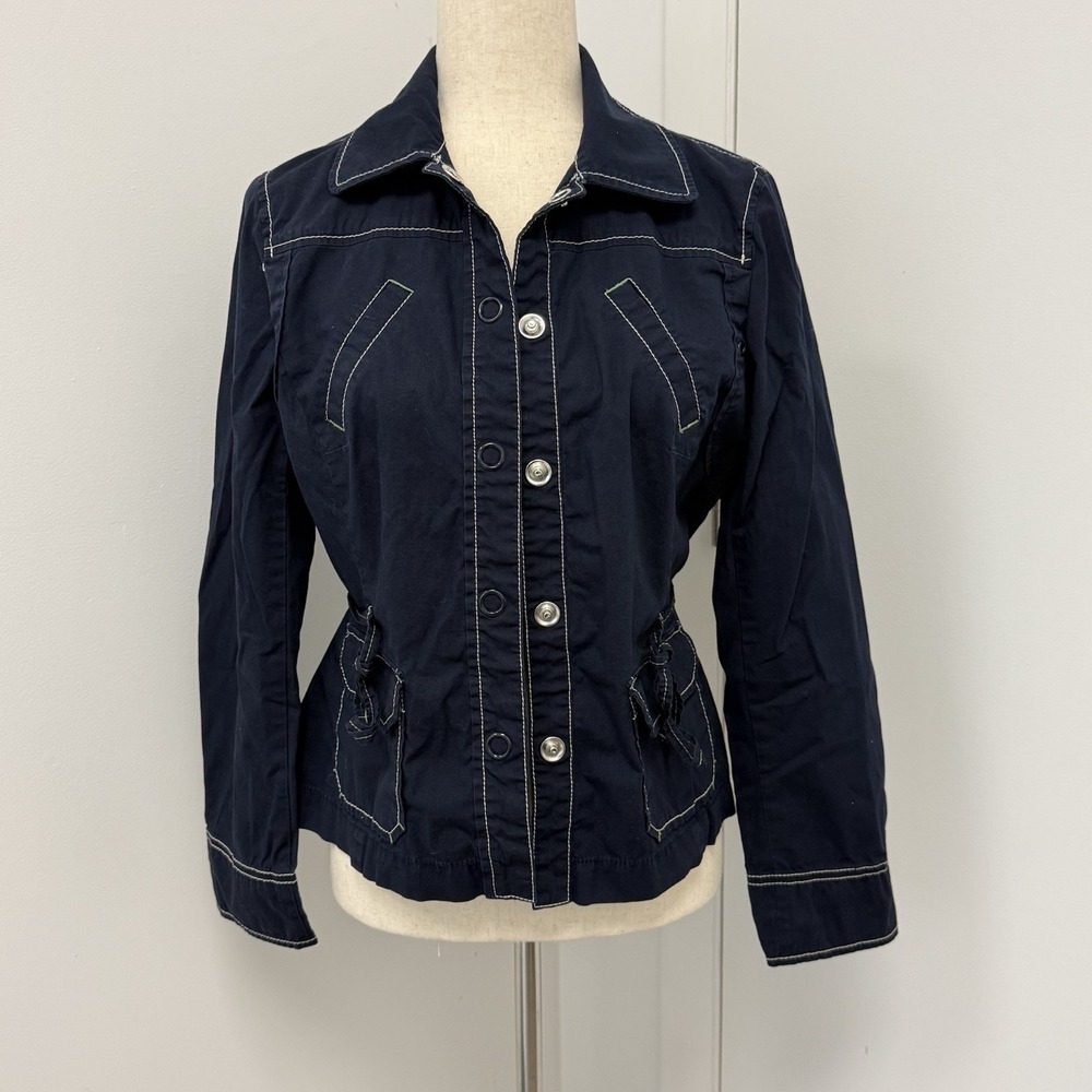 Ann Taylor Loft Navy Button Up Jacket Size 6 Fitted‎ Preppy Nautical Coastal